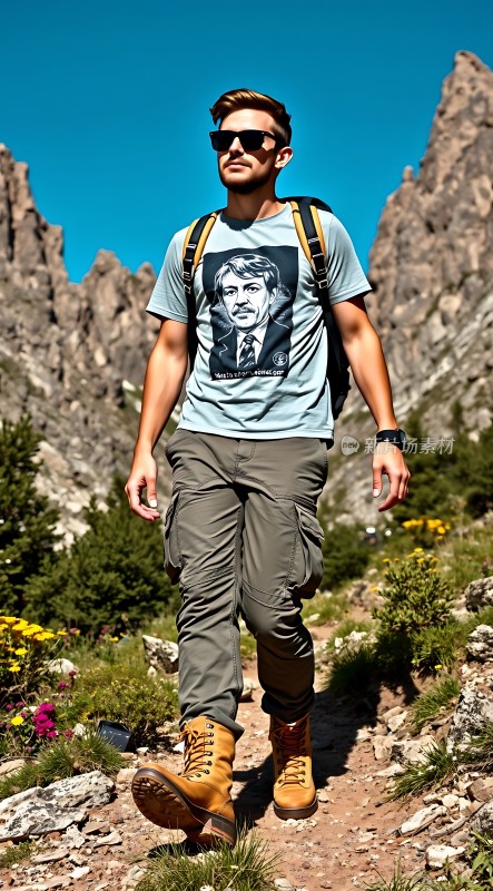 徒步旅行者穿越山间小径