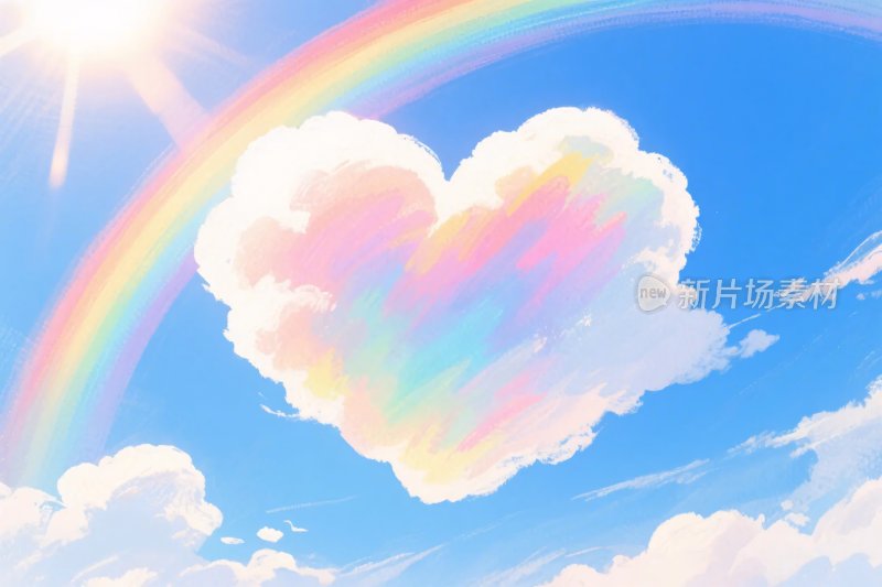 彩虹爱心云朵插画