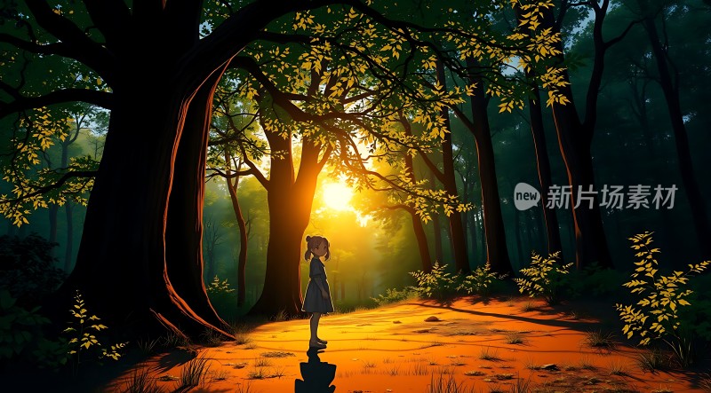 晨曦中的森林少女
