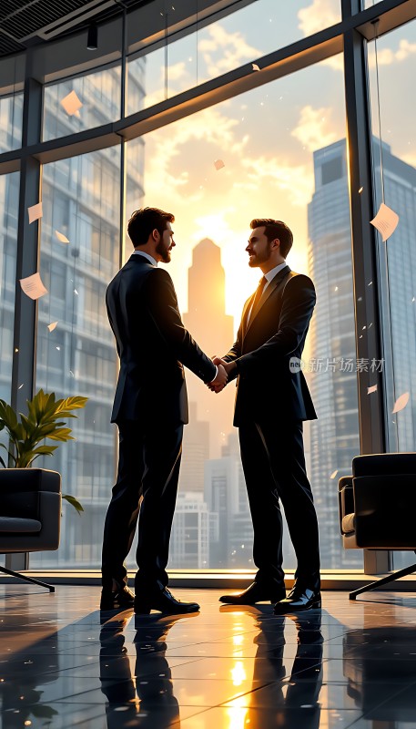 商界握手阳光下的合作