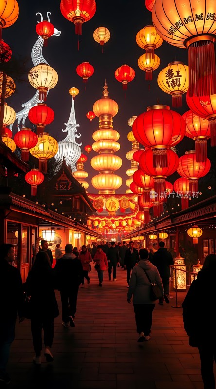 灯笼夜市繁华街景