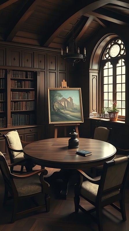 古色古香书房木制家具与艺术气息交织