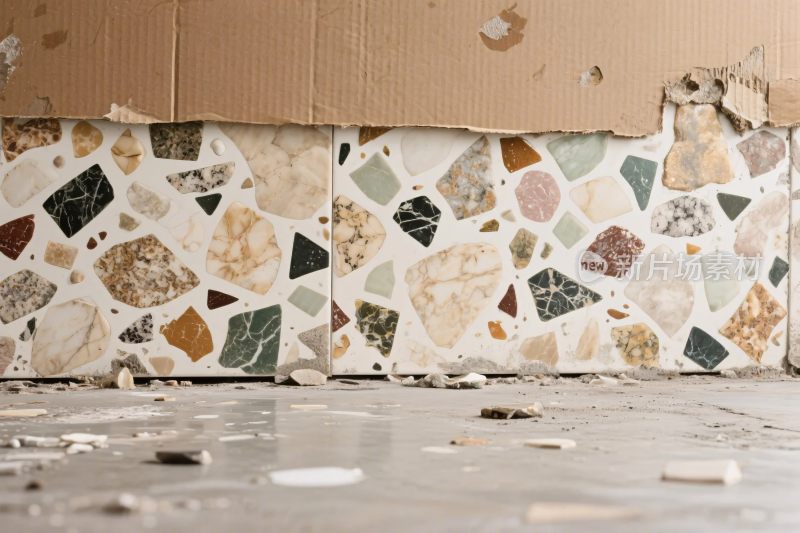 破损瓷砖墙与纸板