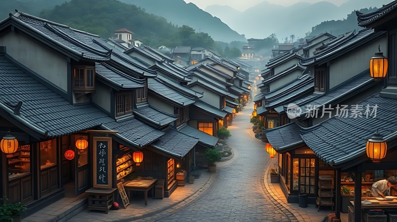 古街夜色灯火阑珊映山居