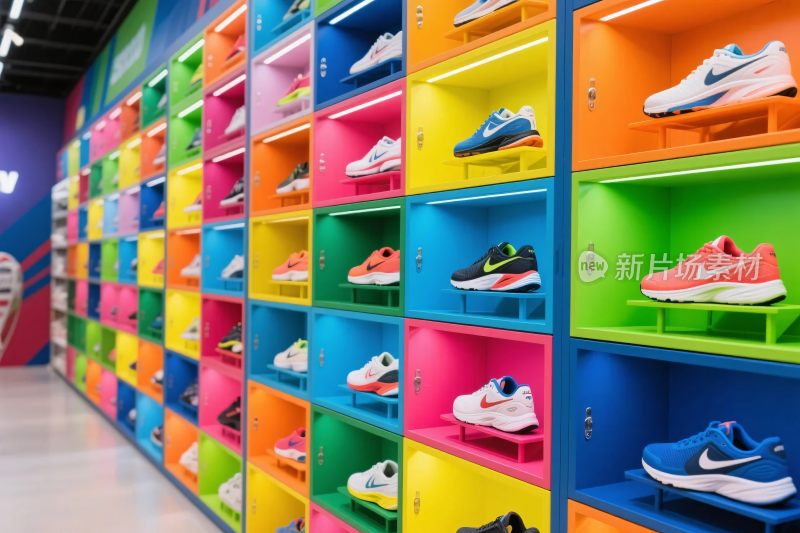 多彩鞋架与运动鞋陈列