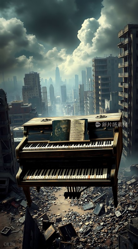废弃城市中的钢琴