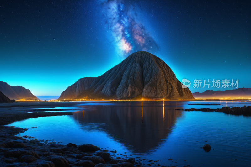 山上和水域上的星空夜空高清图片