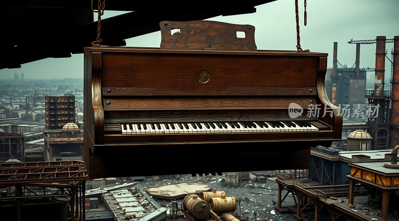 废弃工厂中的钢琴