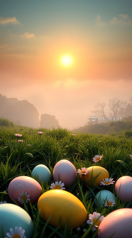 春日彩蛋草地阳光