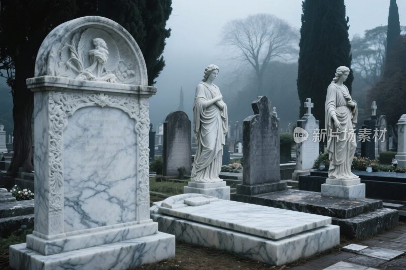 墓地石像墓碑场景