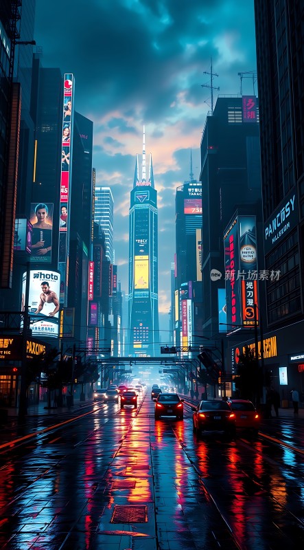 霓虹灯下的都市雨夜