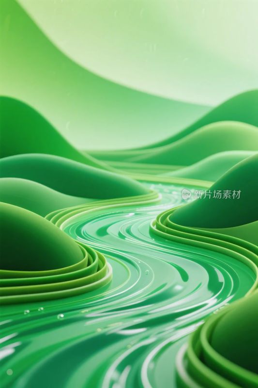 绿色山水风景插画