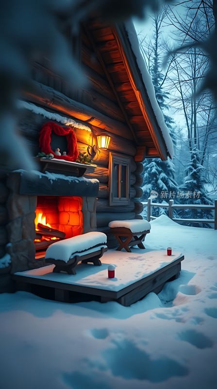 雪夜小木屋温馨 fireplace