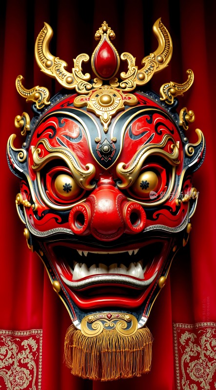 红色面具上的金色装饰