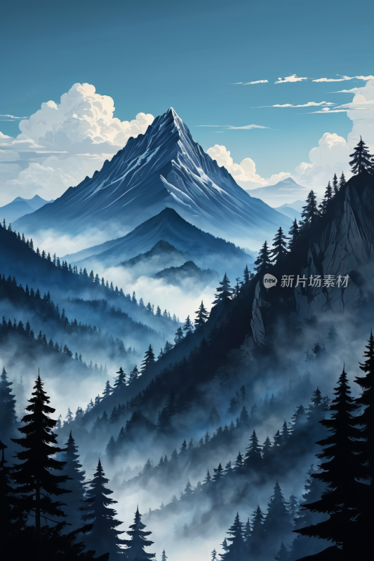 山上面一片森林高清风景插图片