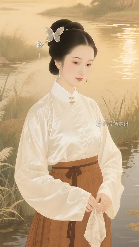 汉服佳人湖畔立