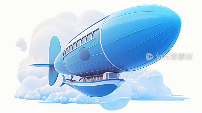 3d卡通风格的蓝色飞艇立体图标元素