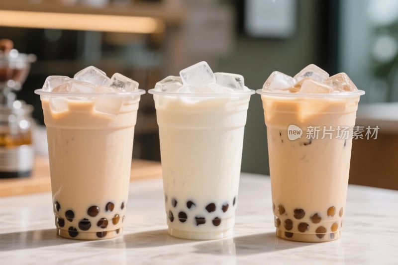 三杯珍珠奶茶展示