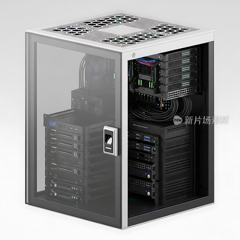 数据中心服务器机柜内部结构清晰可见展现现代科技感