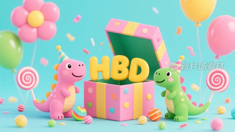 卡通恐龙生日插画