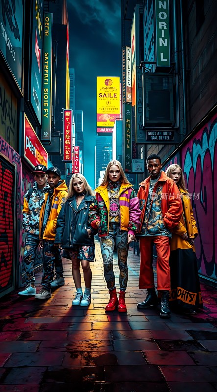 霓虹灯下的时尚街头