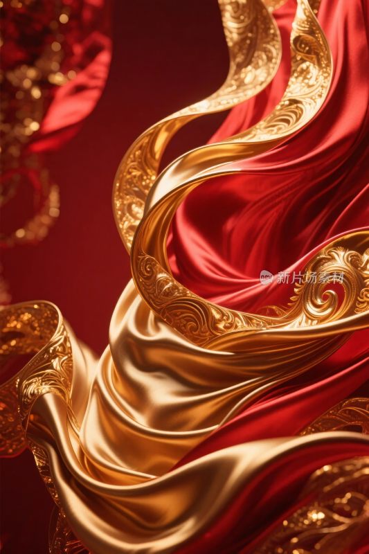 红金色绸缎华丽插画