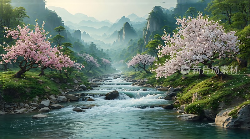 春意盎然山水画卷