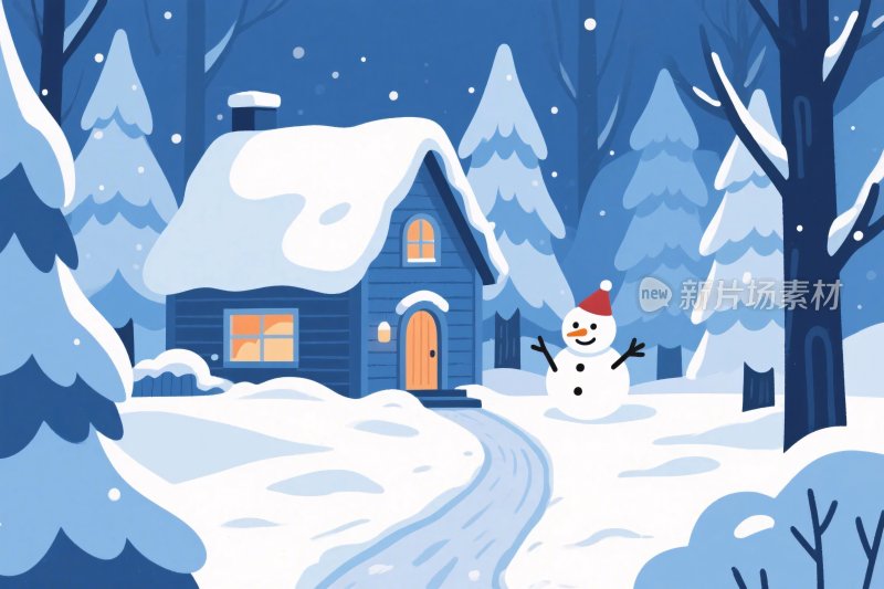 冬日雪景童话小屋