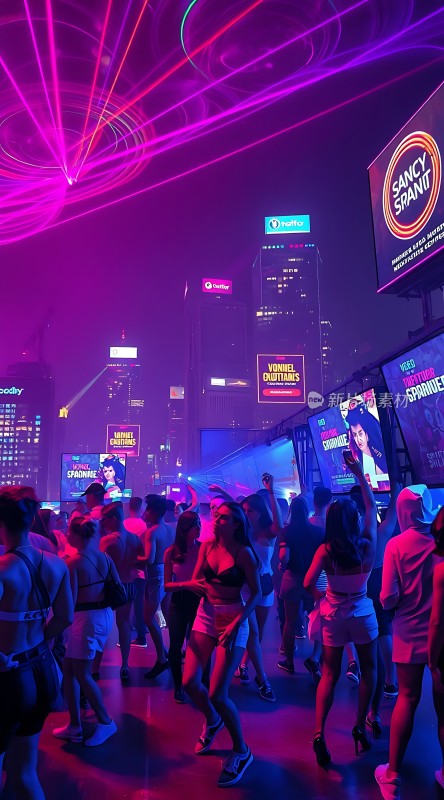 霓虹灯光下的活力派对夜