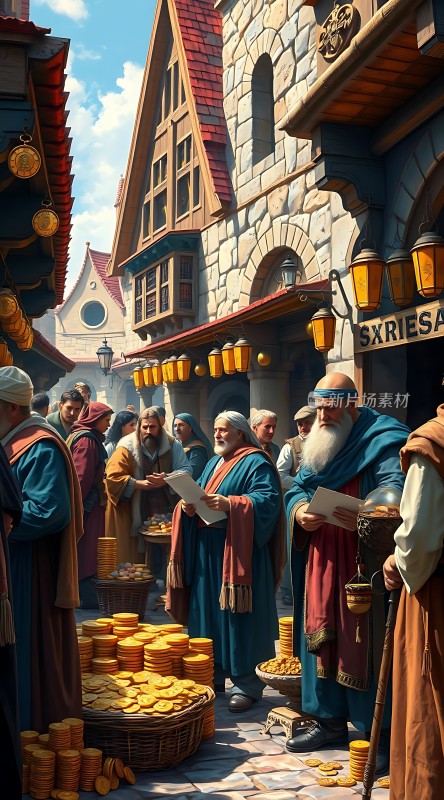 中世纪集市上的黄金交易