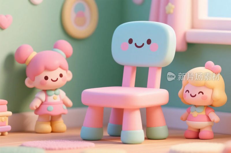 可爱卡通玩偶与椅子场景