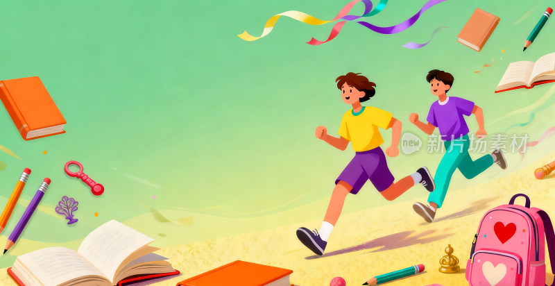 开学季校园欢乐时光插画