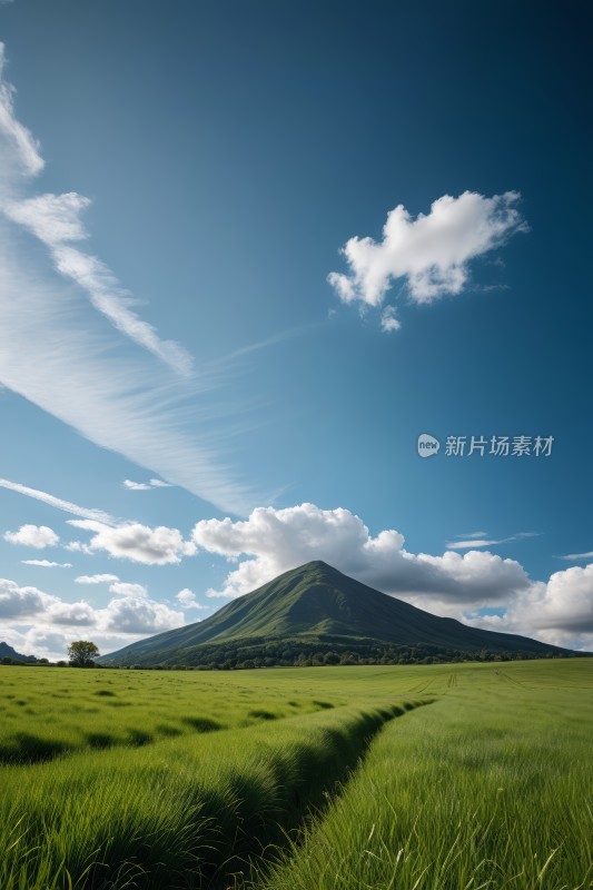 一大片草地一座高山清图片