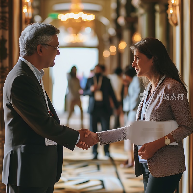 商务人士握手合作会议交流中