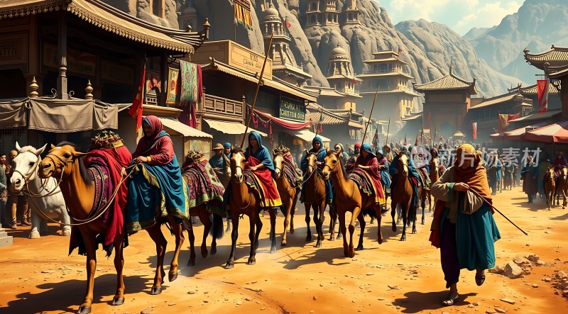 丝绸之路上的商队与骆驼
