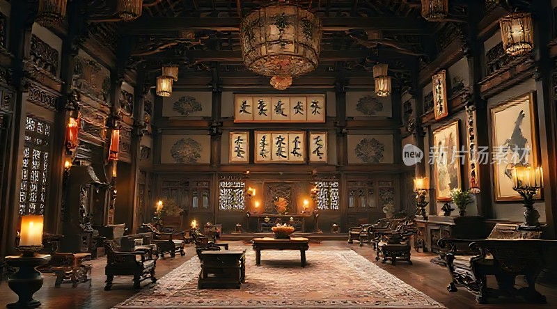 古风雅室木制家具与书法艺术相得益彰