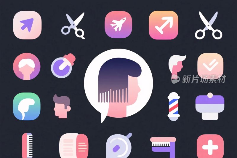 理发店图标插画集合