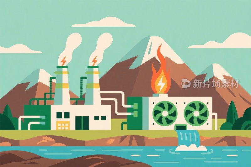 工业设施山水插画