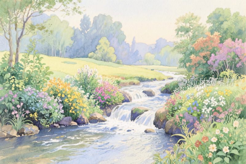 田园山水风景插画