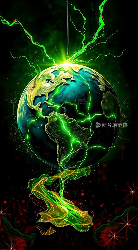 绿色能量环绕地球