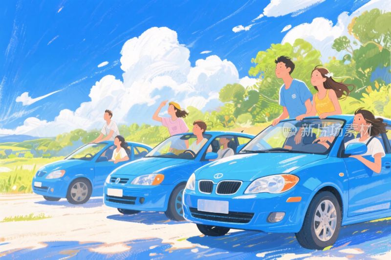 夏日汽车出游插画