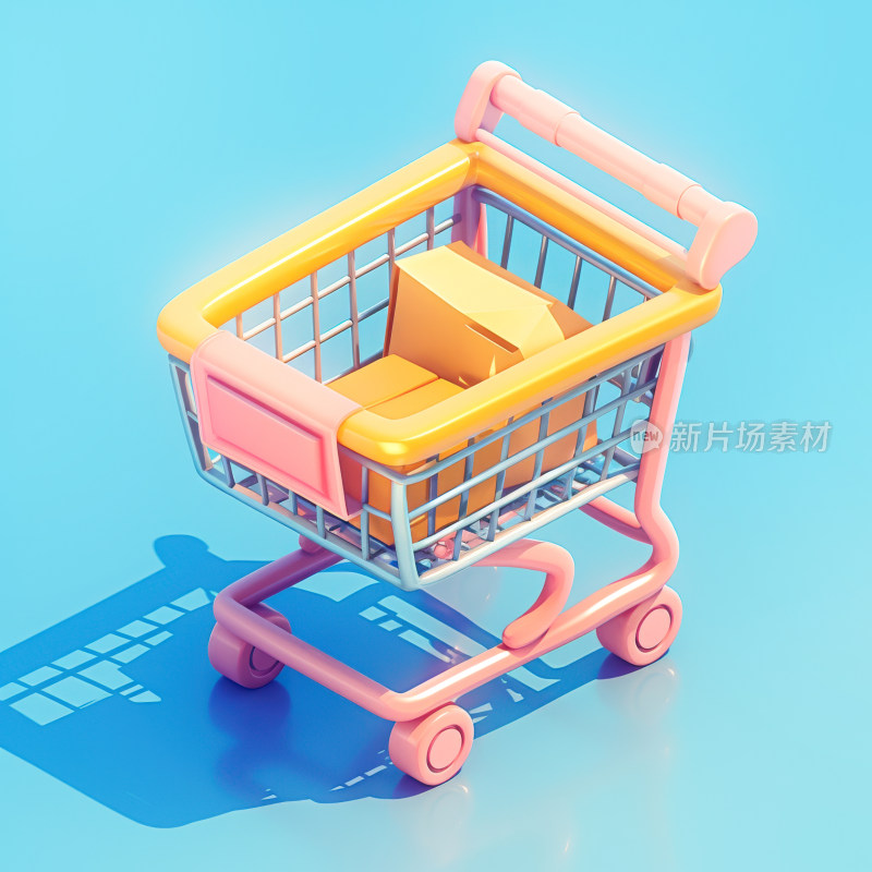 卡通购物车3D渲染C4D立体图标卡通插画