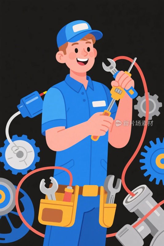 维修工人工具插画