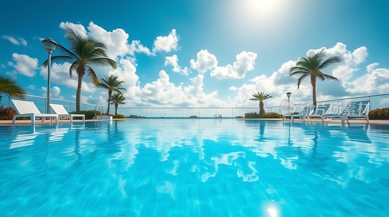 阳光下的热带风情泳池