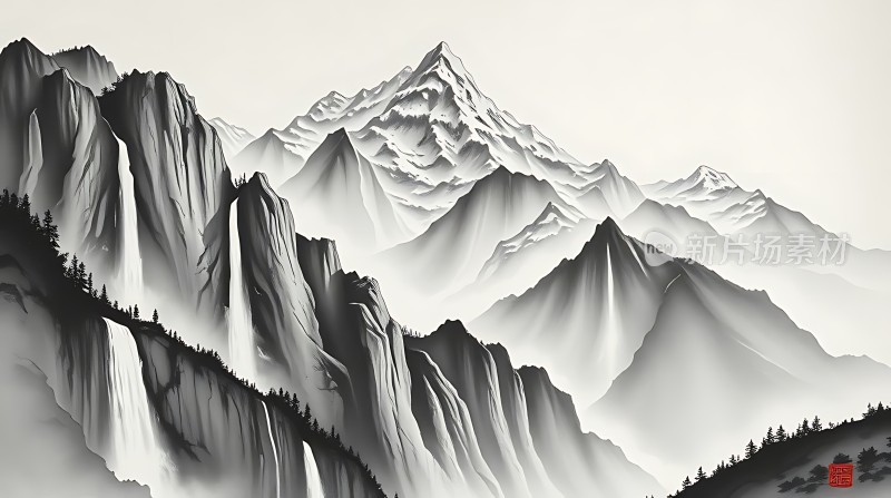 云雾缭绕的山川画卷