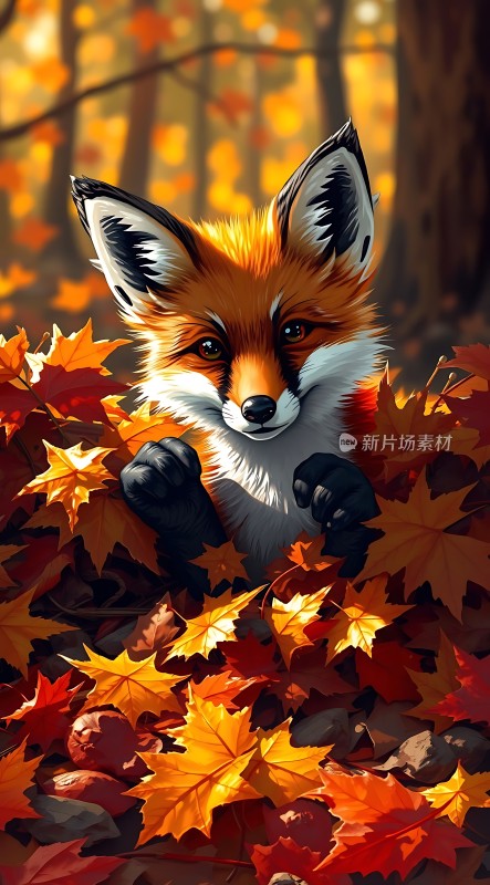 秋日森林中的小狐狸