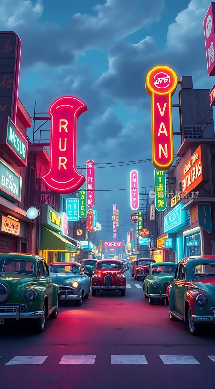 霓虹灯下的复古街头
