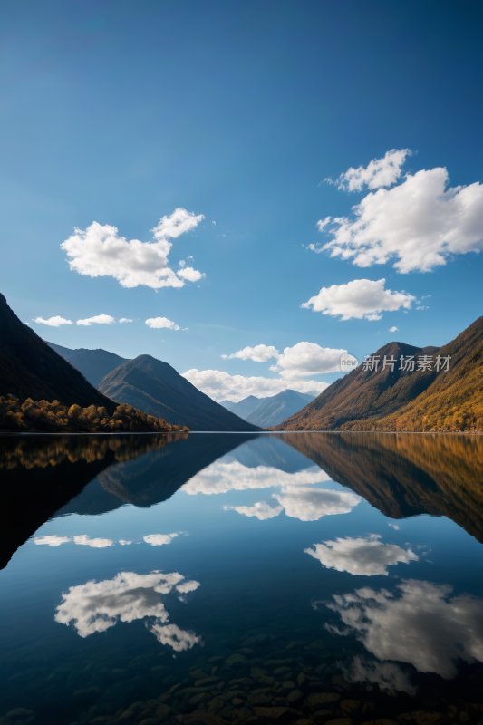 山和湖天上有几朵云高清风景图片