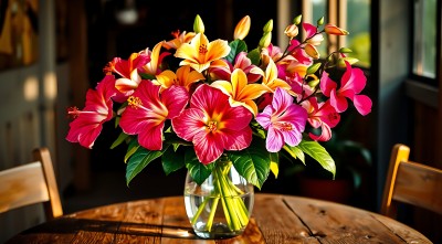 阳光下的多彩花艺展示