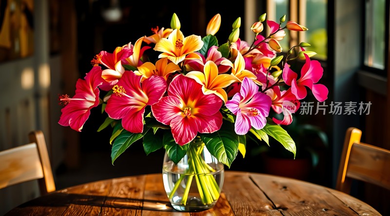 阳光下的多彩花艺展示